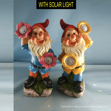 Decoração de jardim popular Polyresin Dwarf with Solar Light